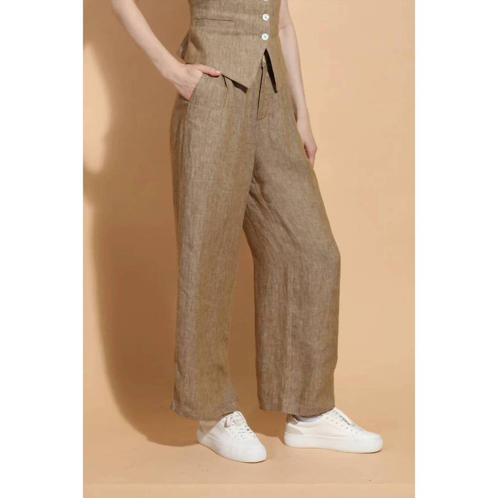 NEW JESSIE LIU linen twill wide leg pants in ecru - Picture 2 of 6
